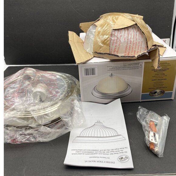 Hampton Bay Flush Mount Light Fixture Brushed Nickel 11” Frosted Swirl Glass - Picture 7 of 8